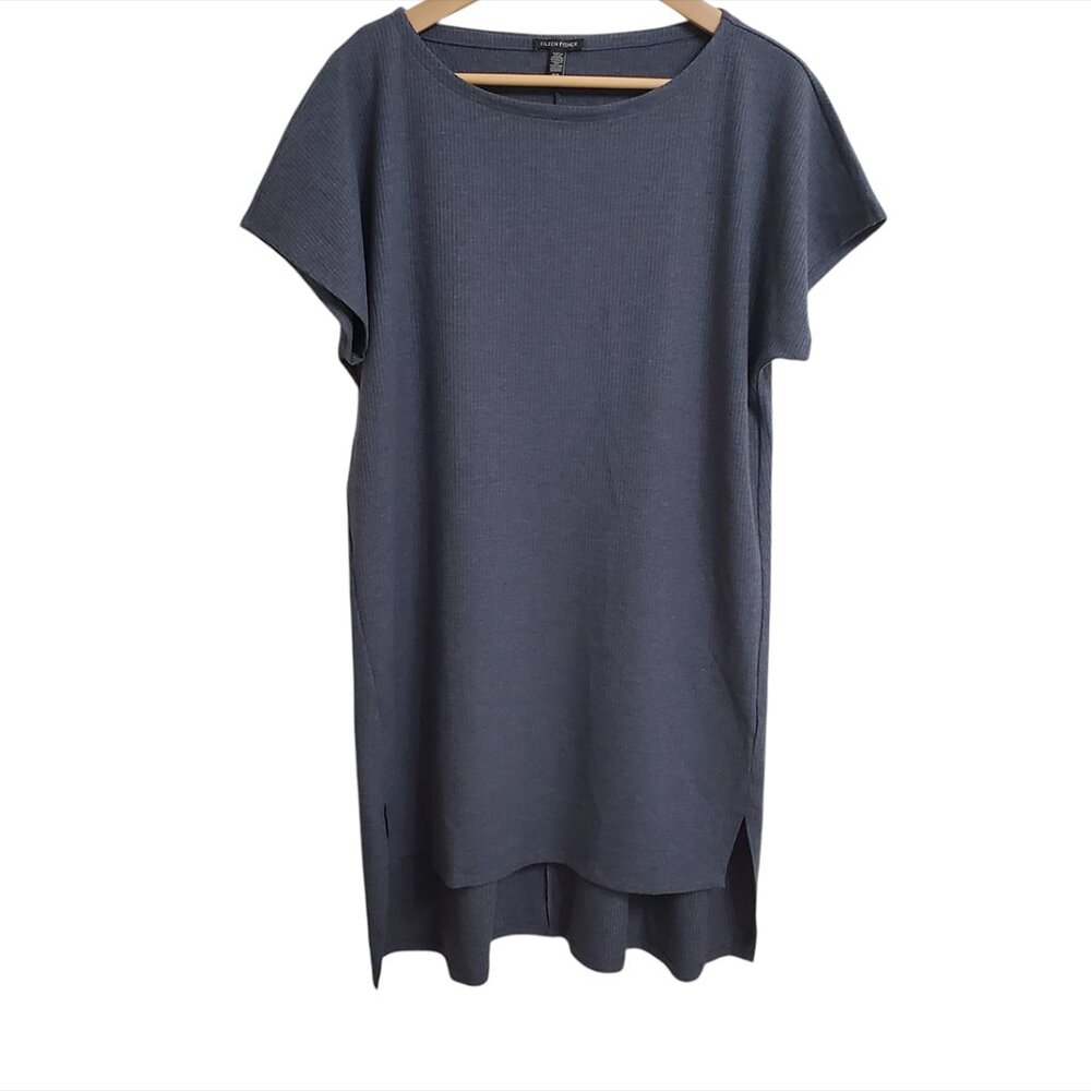 Eileen Fisher Women Ribed Knit Tunic Mini Dress M Boat Neck Stretch Shor… - Picture 4 of 11